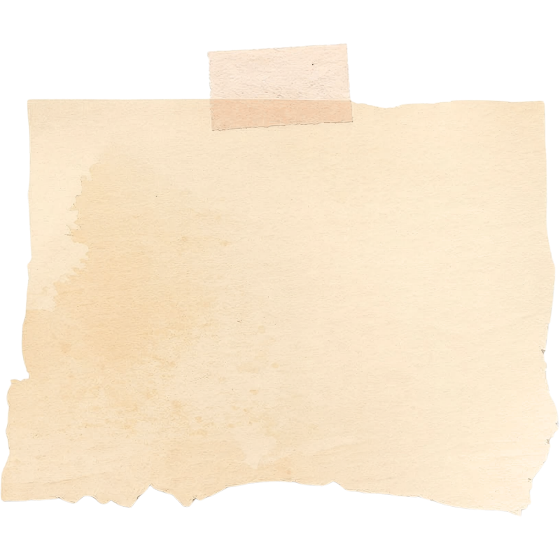 A blank, beige, torn piece of paper taped to a black surface with a small piece of tape at the top.