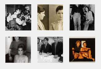 Six black-and-white and color photographs arranged in two rows of three squares.