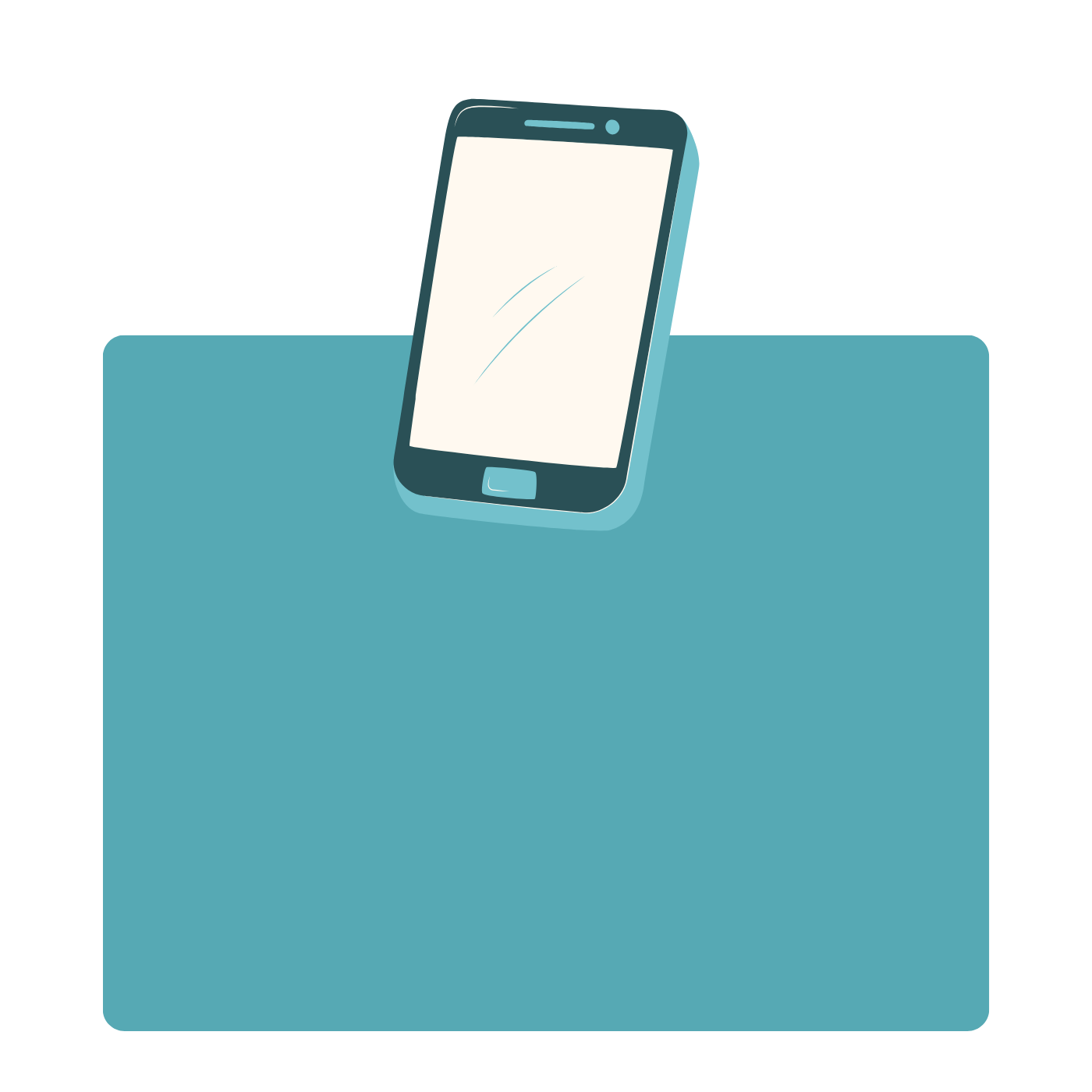 Smartphone placed on a blue table.