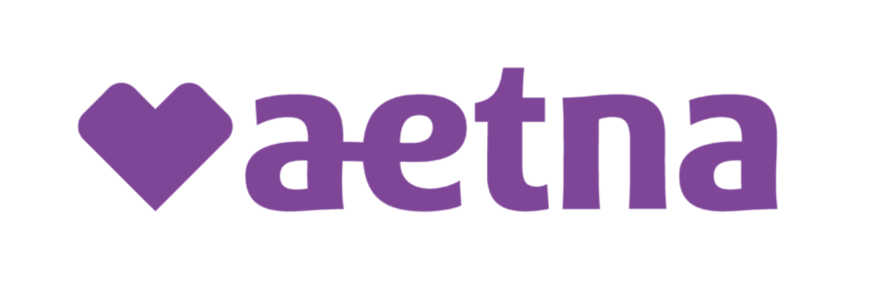 Purple AETNA logo with a heart symbol on a white background