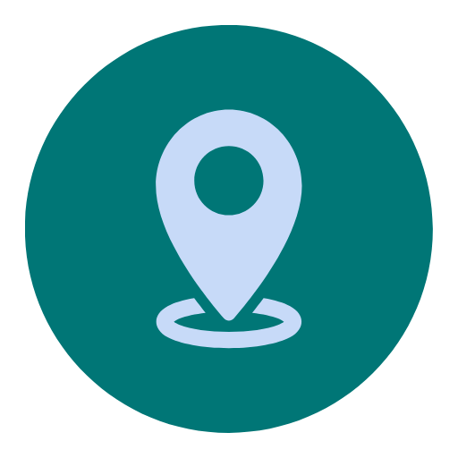 Icon of a map pin or location marker on a teal background.