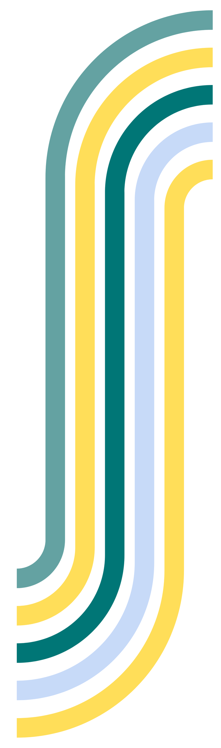 A vertical pattern of curved, parallel lines in shades of teal, yellow, white, and blue.