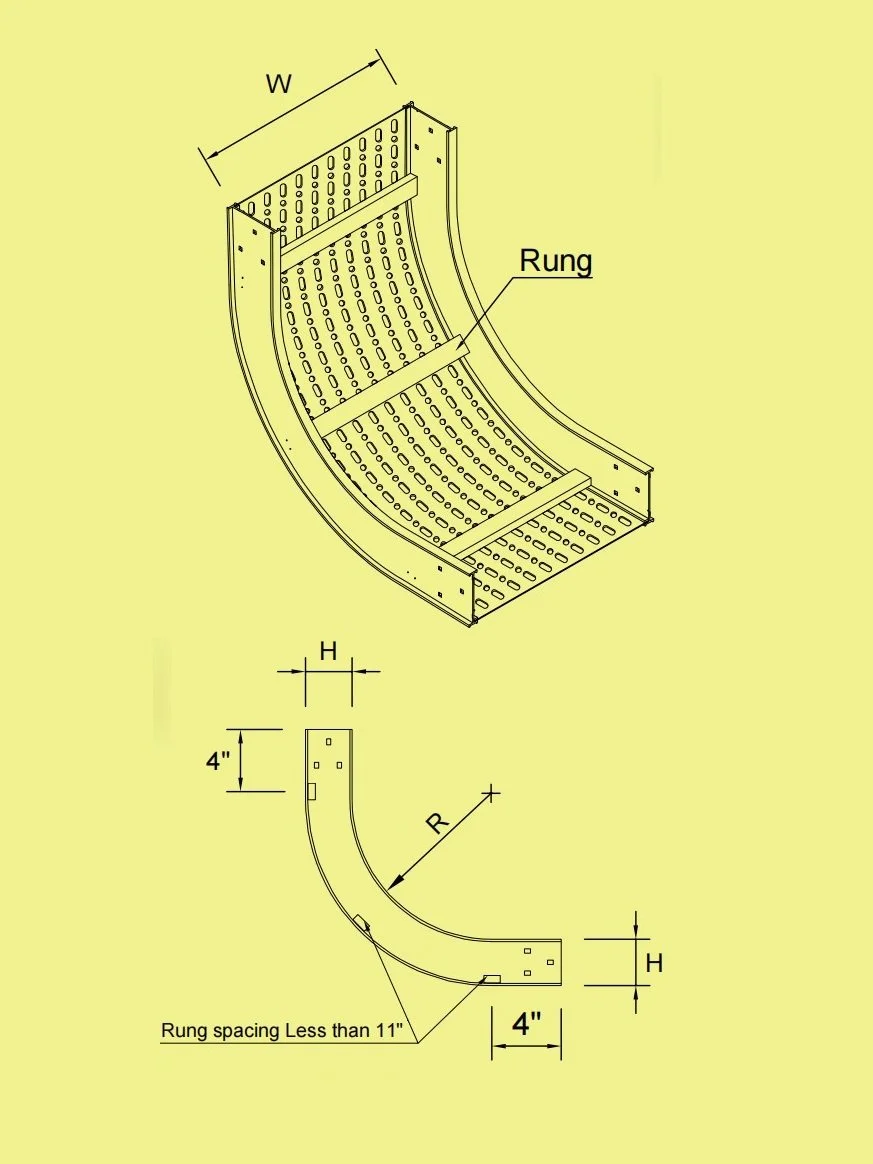 Perforated Bottom Tray - Vertical Inside 90° Elbow
