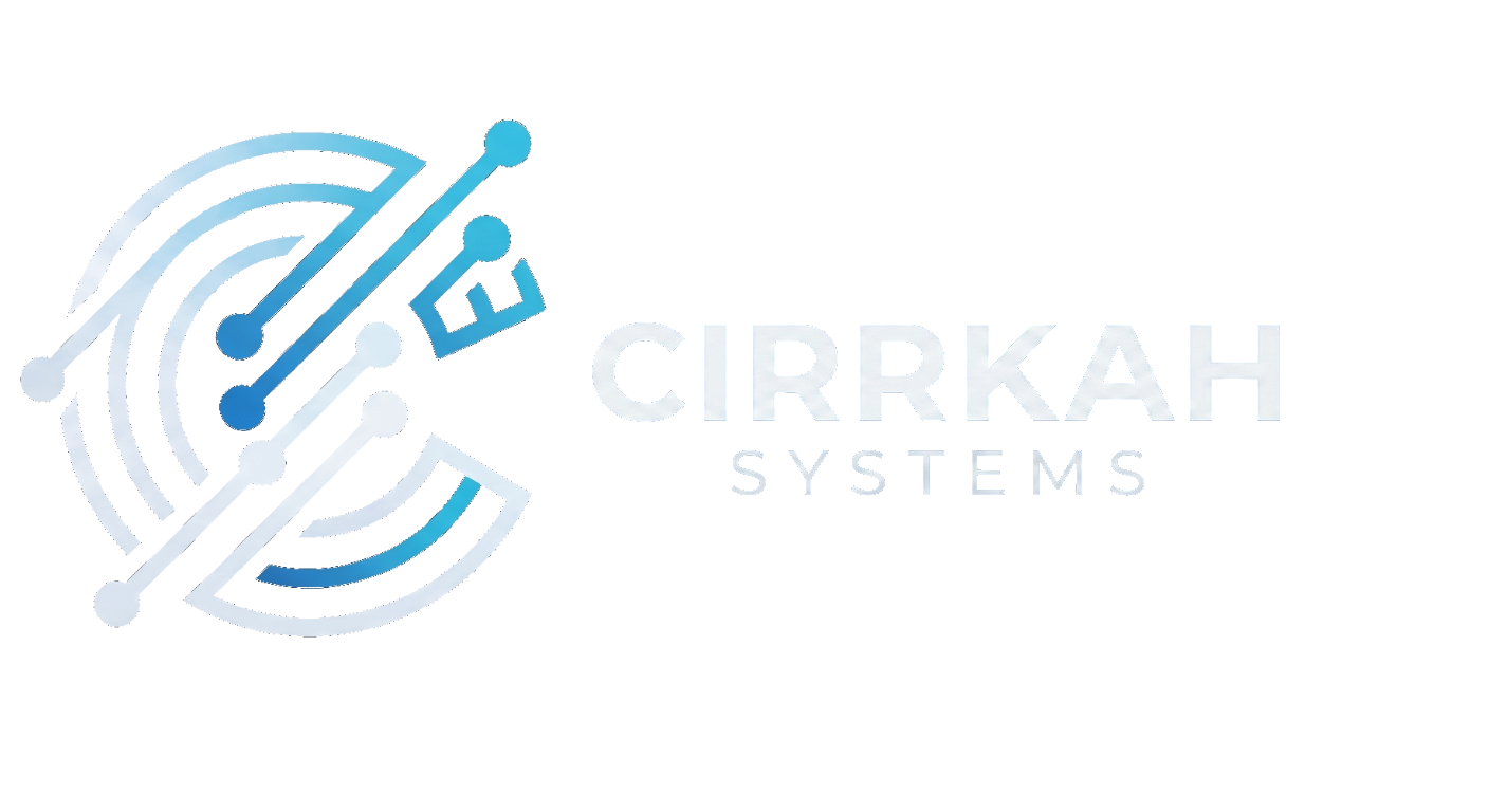 Cybersecurity logo with a gear and circuit design, accompanied by the text 'CIRRKAH SYSTEM'.