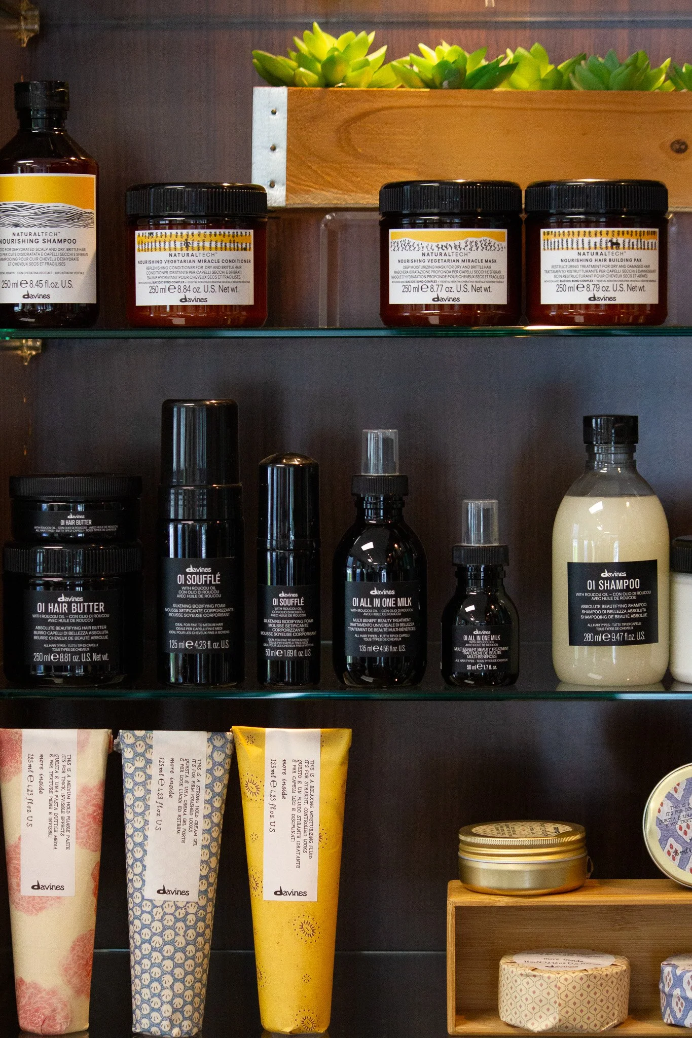 A close up image of luxury davines products in Prestige Salon in wayne pa