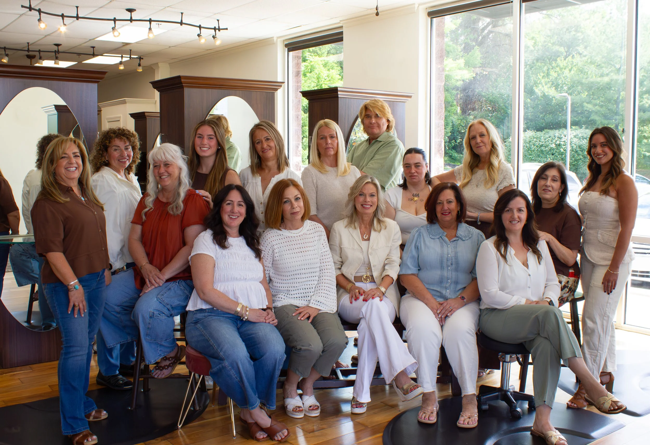 Our whole team of hair stylists and assistants at Prestige Salon in Wayne, PA.