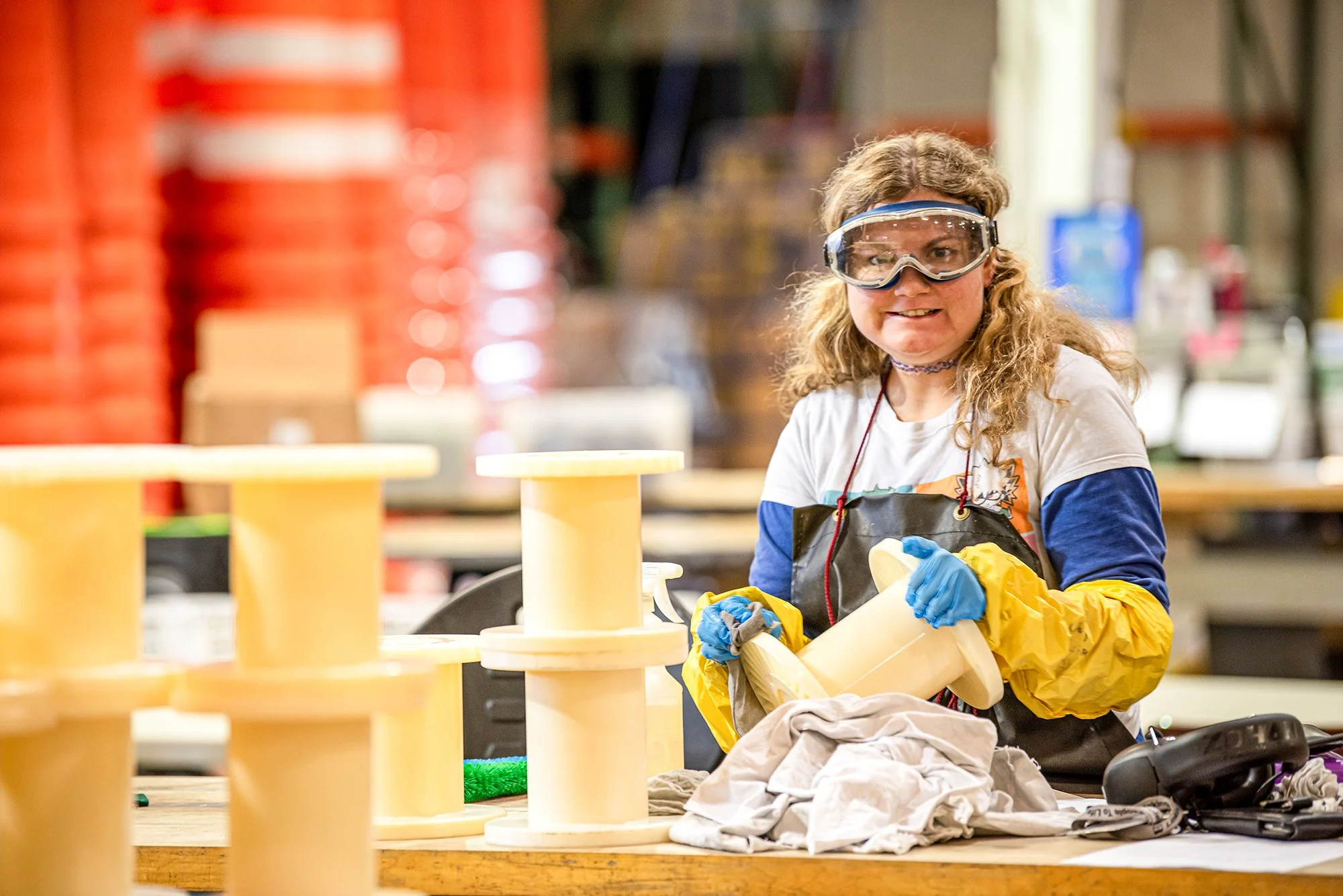 Image of AWRC Industries worker wearing safety goggles.