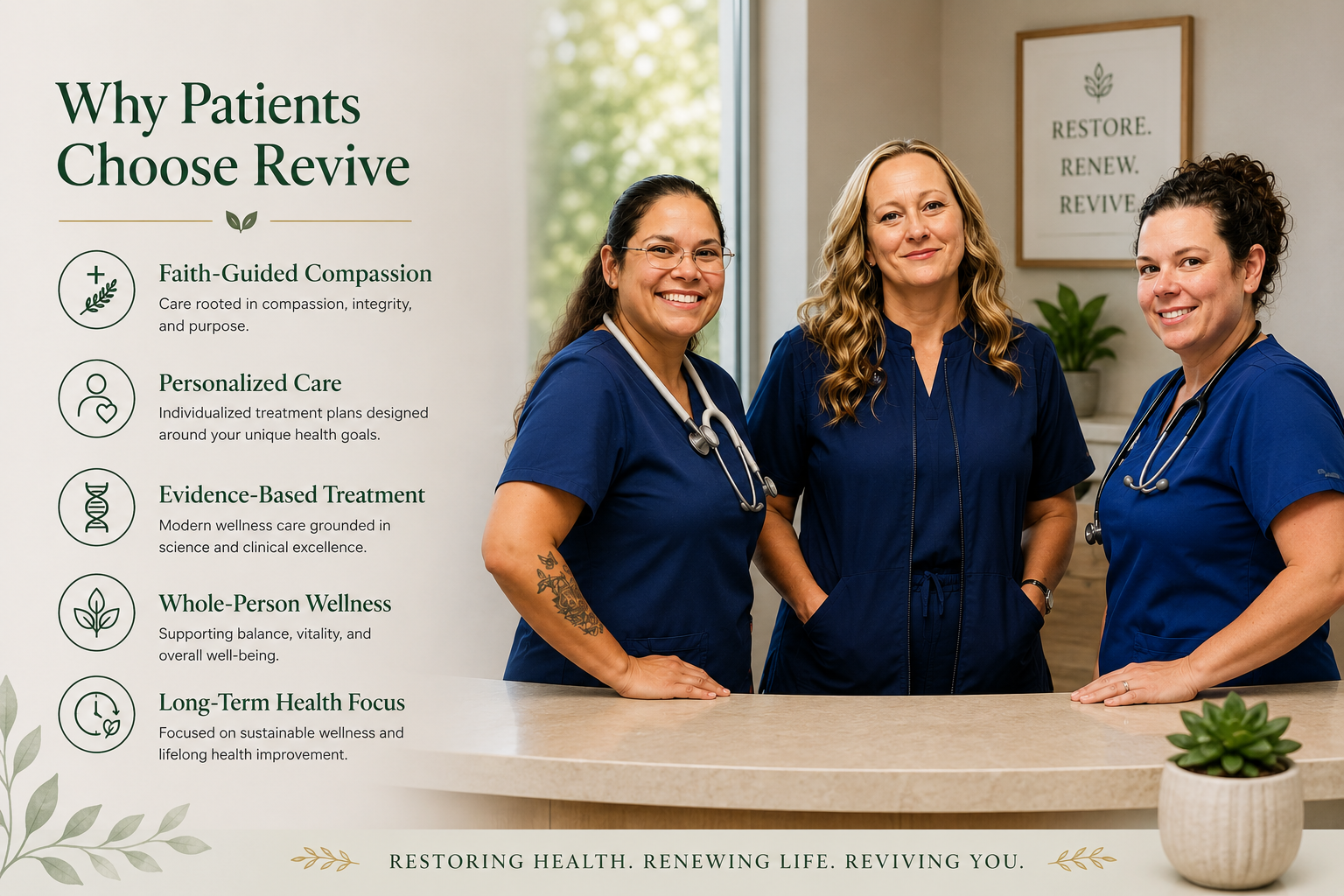 The Revive Wellness Care team standing together in a welcoming clinical setting.