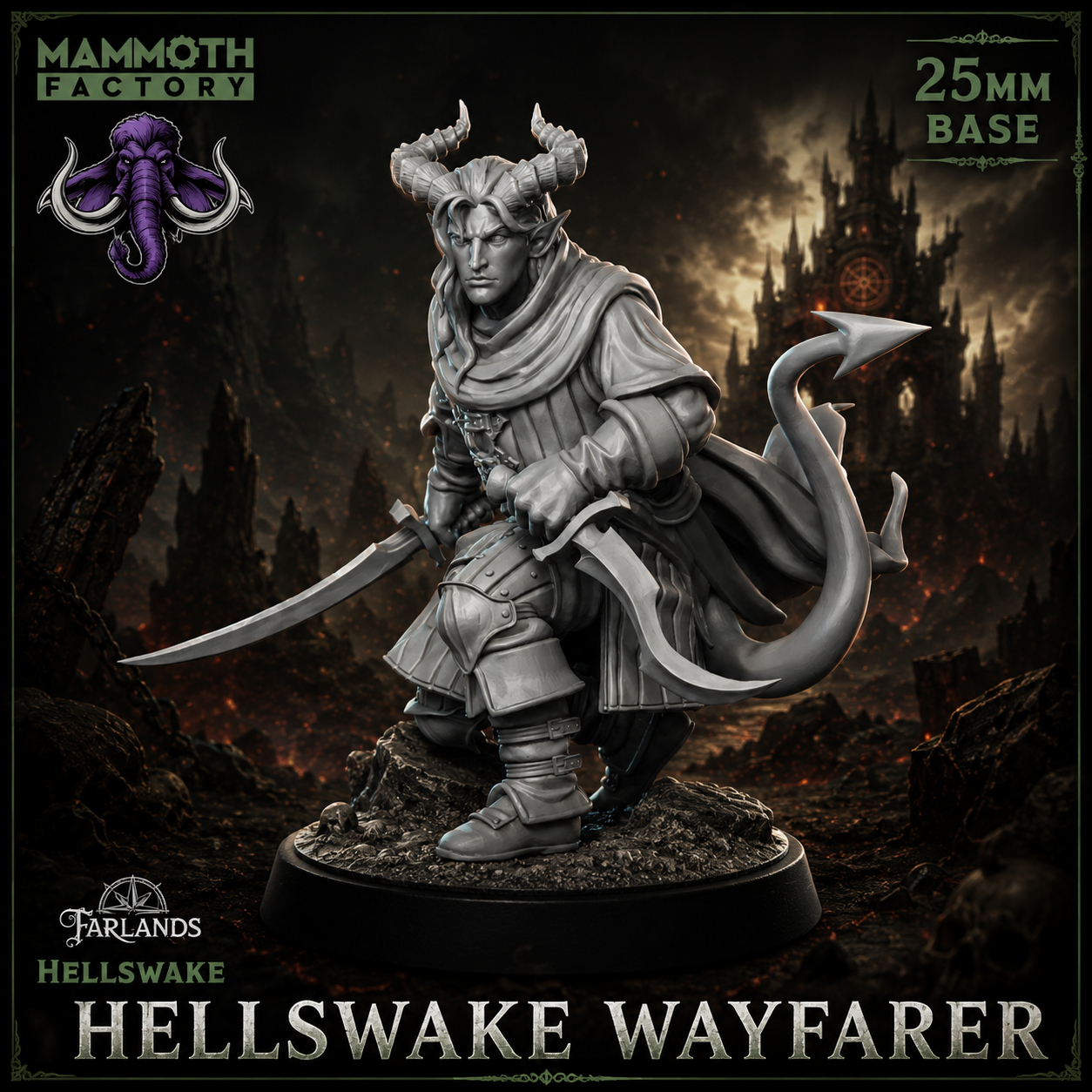 Hellswake Wayfarer – 25mm Resin Tiefling Adventurer Miniature