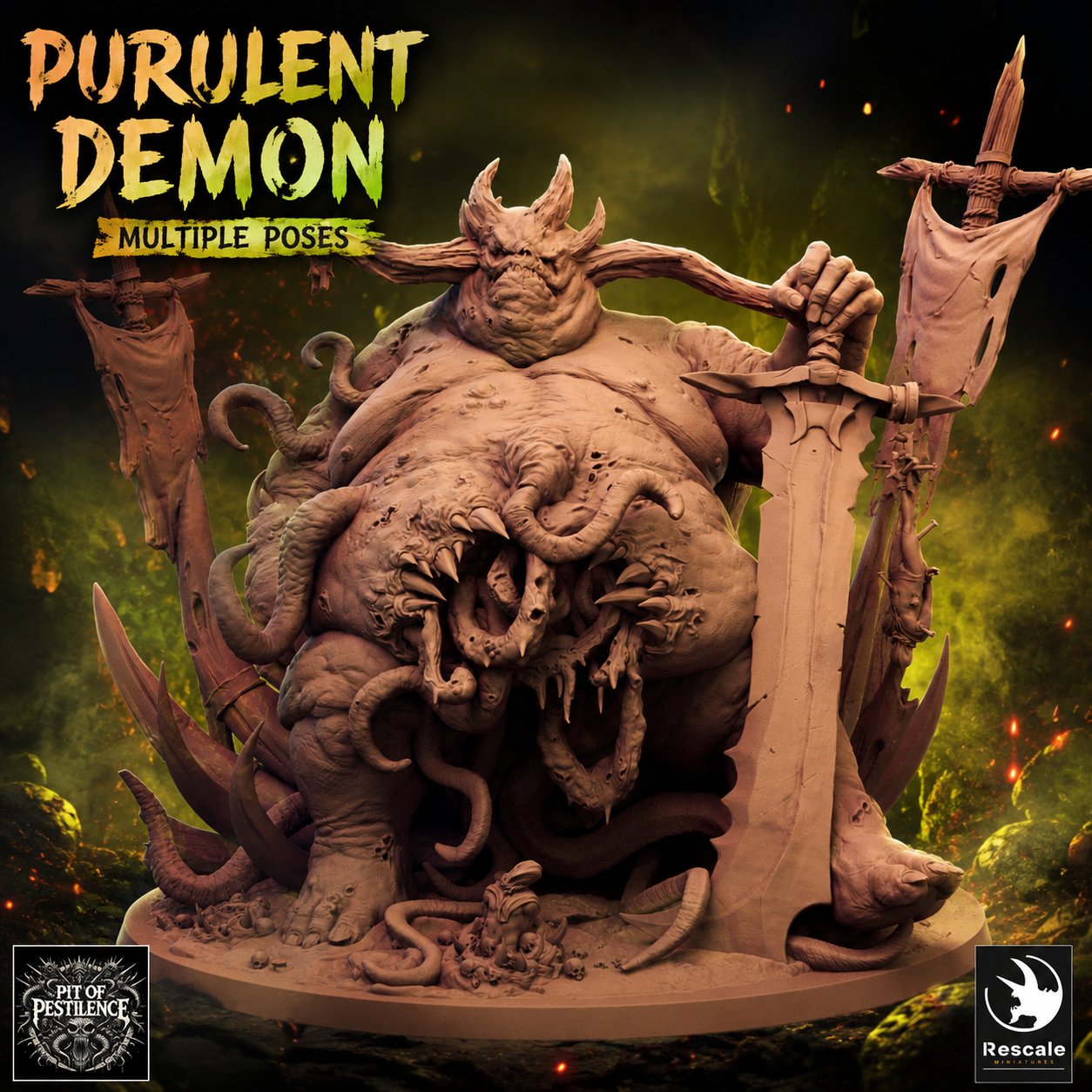 Purulent Demon Resin Miniature – Plague Titan Proxy for Grimdark Tabletop Armies – Multiple Poses