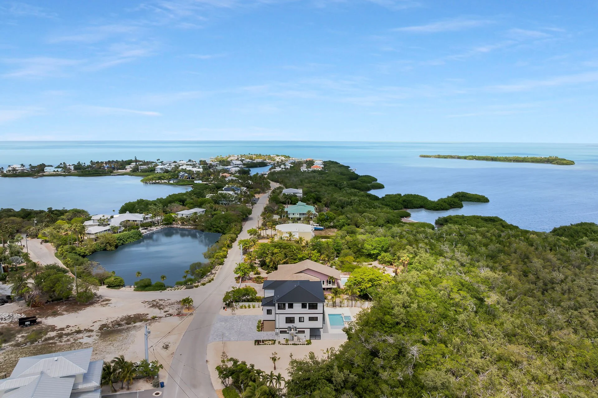 Aerial view of luxury pool home in Stirrup Key Marathon Florida