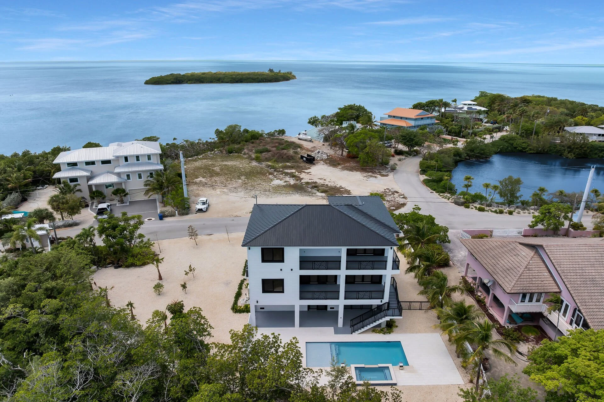 Aerial view of luxury pool home in Stirrup Key Marathon Florida