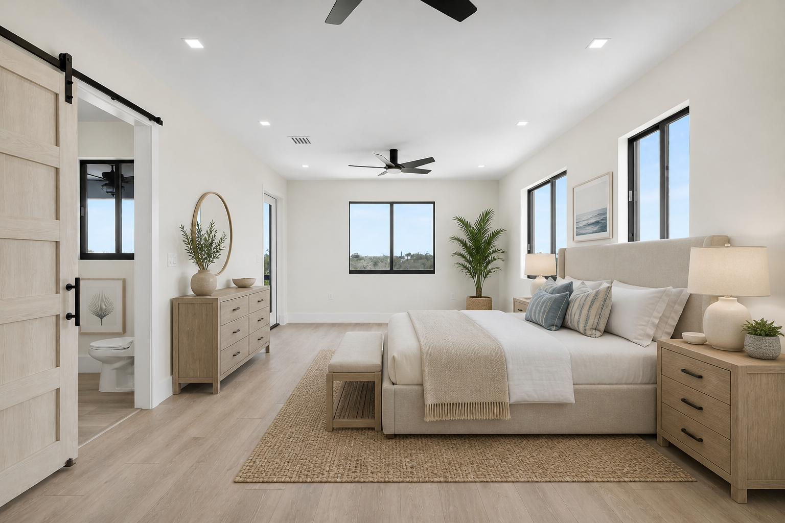 Luxury primary suite inside this New  pool home in Marathon Florida