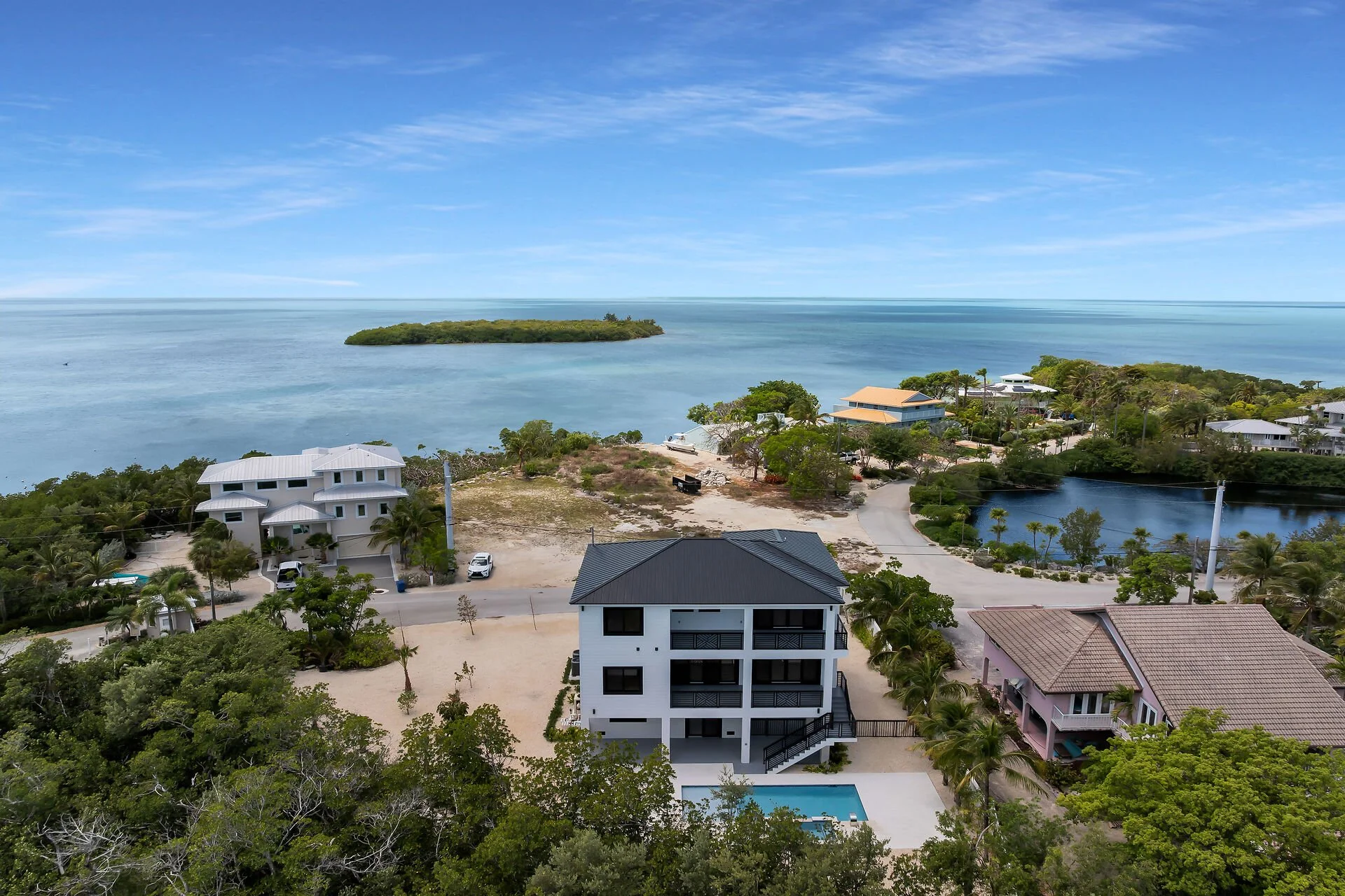 Aerial view of luxury pool home in Stirrup Key Marathon Florida