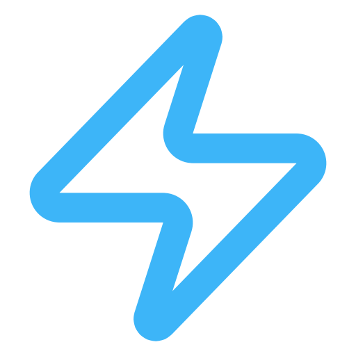 Blue lightning bolt icon on black background.