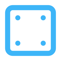 A blue outline of a standard six-sided die showing five dots on the top face.