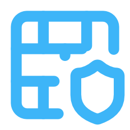 A blue icon representing a map with a pin and a shield, symbolizing navigation and security.