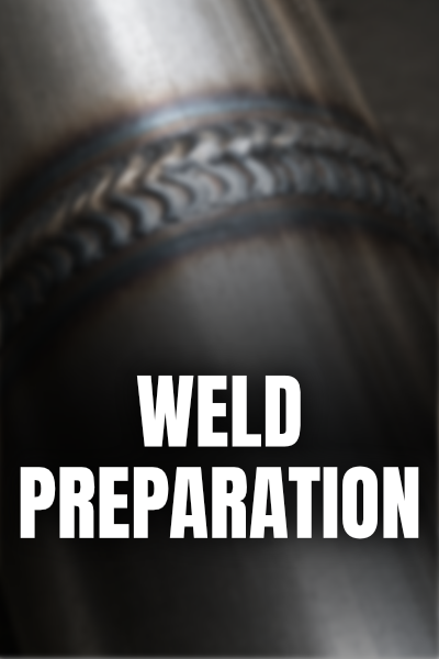 Close-up of a weld bead on a metal pipe with the text "Weld Preparation" overlaid
