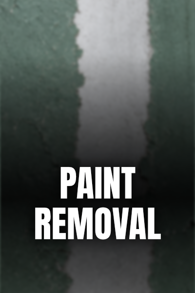 A wall with paint being stripped or removed, featuring the text 'Paint Removal' in bold white letters.
