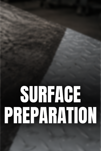 Close-up of different surface textures with the text "Surface Preparation" in bold white letters.
