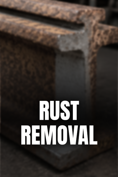 Close-up of a rusted metal bench with the words 'Rust Removal' overlaid.