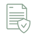 Icon of a document with a shield and checkmark, representing security or verification.