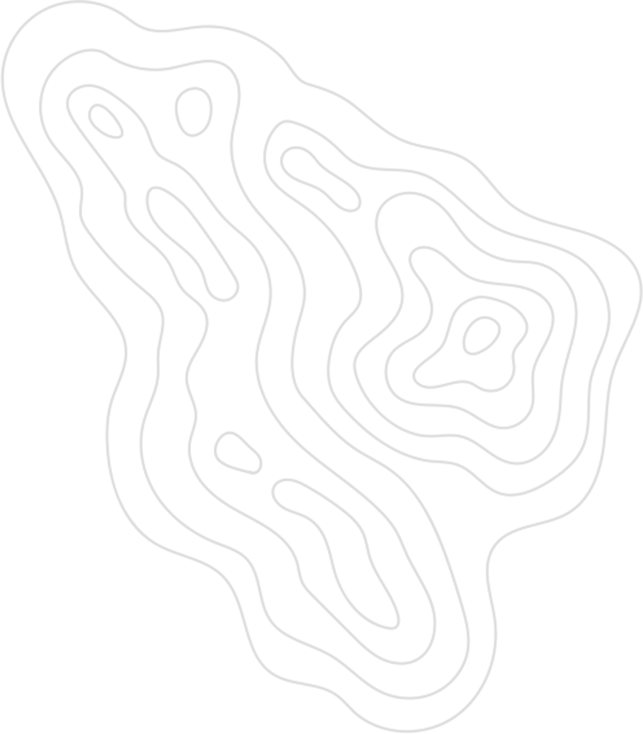 Topographic map with white contour lines on a black background.