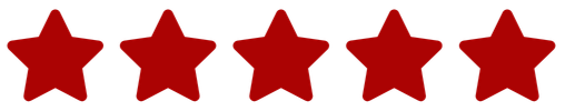 Five red stars in a row, representing a five-star rating.