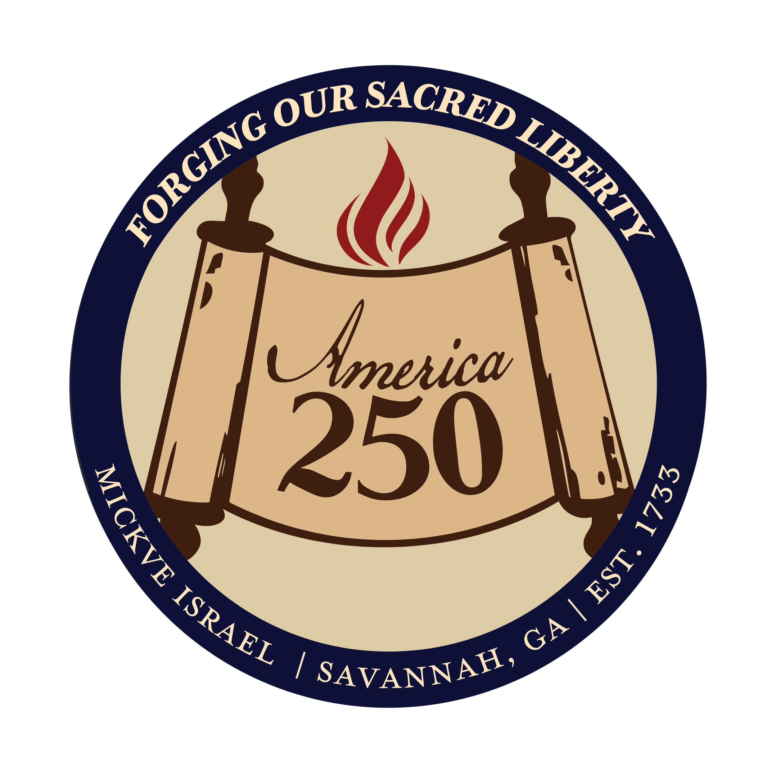 Seal for the Georgia Historical Commission featuring a campfire, the phrase 'Preserving Our Sacred Liberty,' and words indicating the location in Savannah, Georgia.