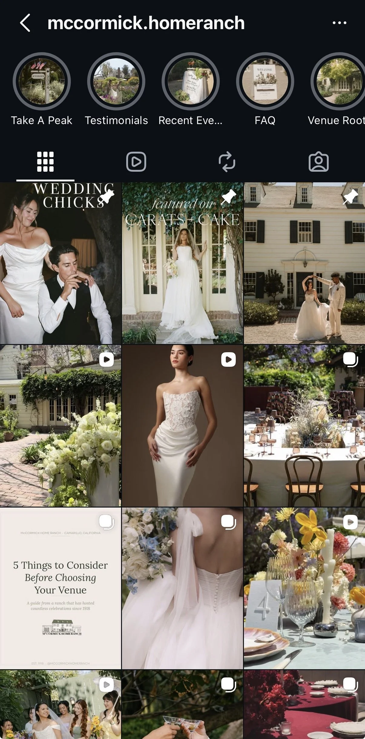 A collage of wedding-themed photos featuring floral arrangements, a bride in a white gown, a wedding reception table setting, and a wedding couple dancing outside.