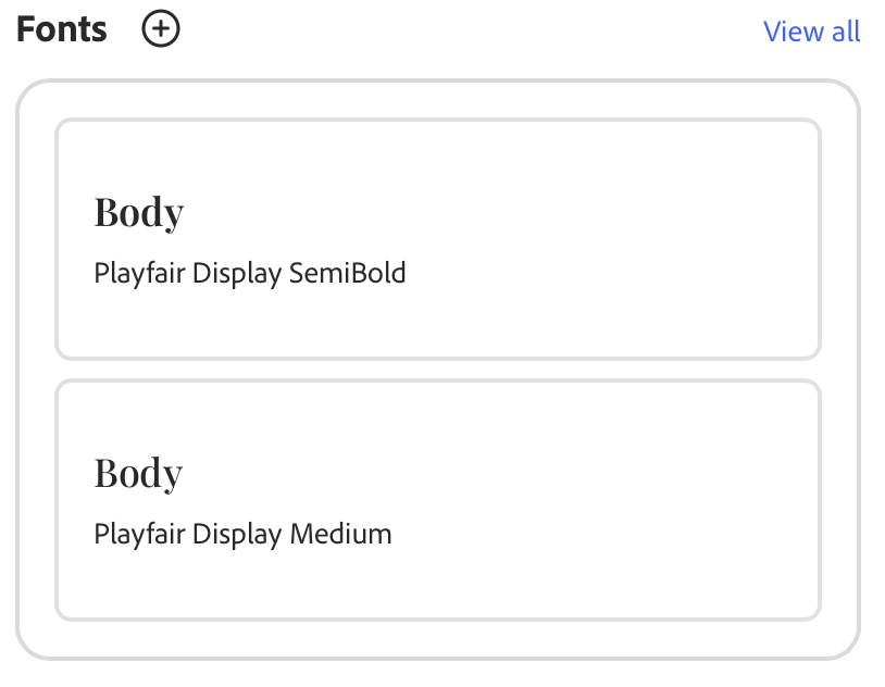Screenshot of font options showing Playfair Display SemiBold and Medium styles.