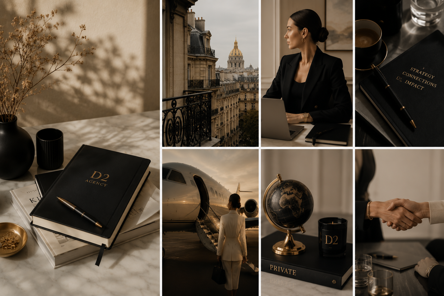 Une femme d’affaires élégante dans un environnement premium de business development, networking international, hôtel de luxe, corporate travel, partenariats stratégiques, bureau haut de gamme avec vue sur une grande ville, ambiance luxe, influence, e