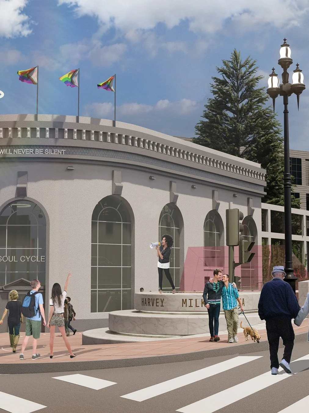 Artist rendering of collective action happening at The Pedestal.