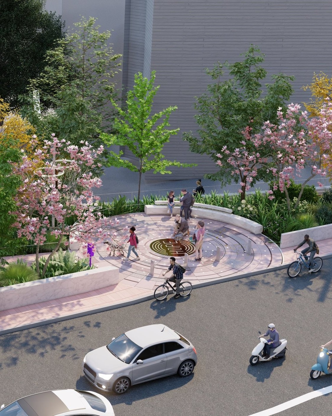 Rendering of The Grove, the word "hope" is illuminated in the center of the space.