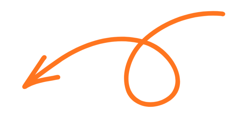 Orange doodle-style arrow and loop on black background