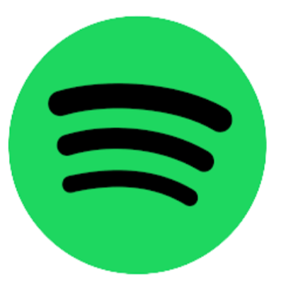 Green Spotify icon with black curved lines.