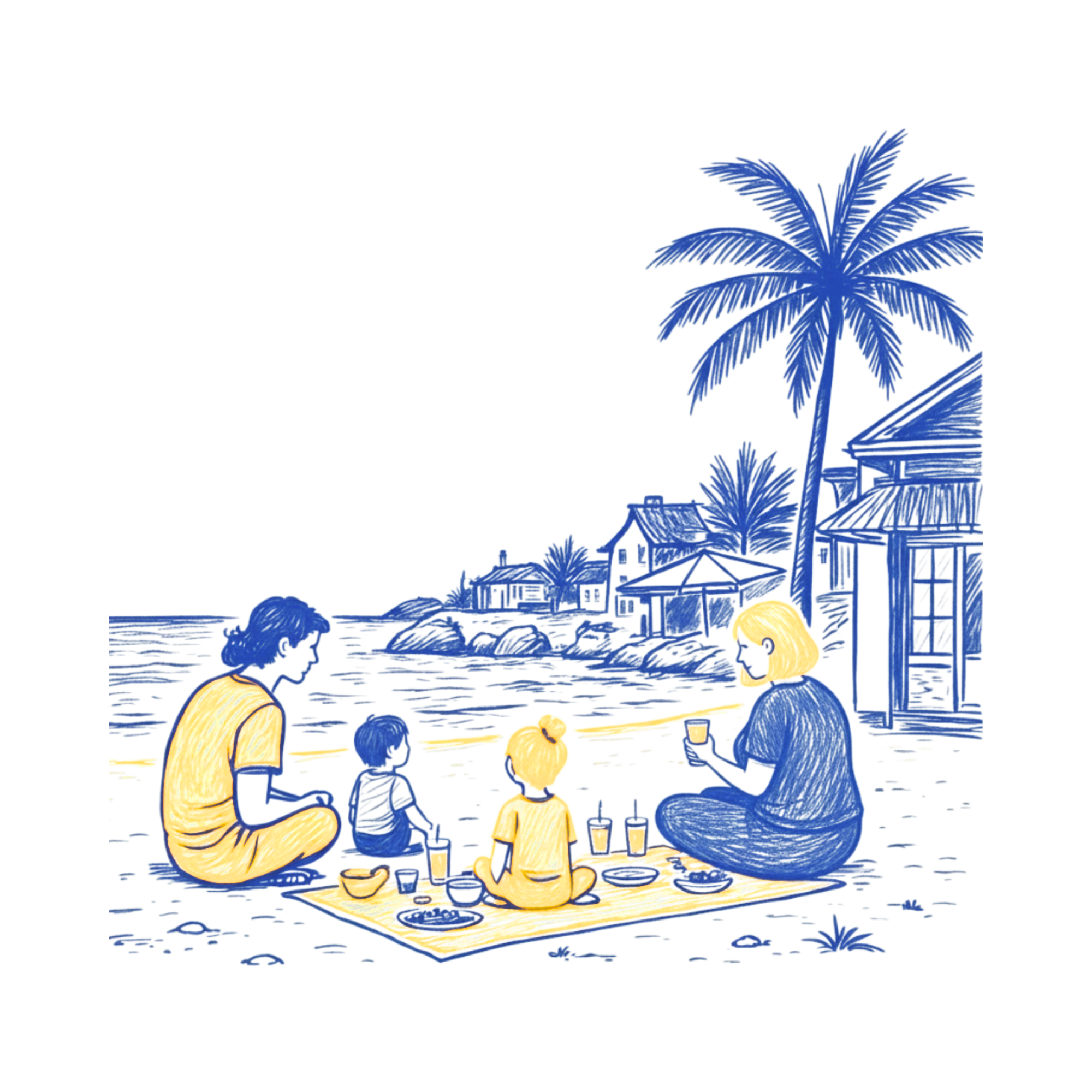 A family enjoying a beach picnic