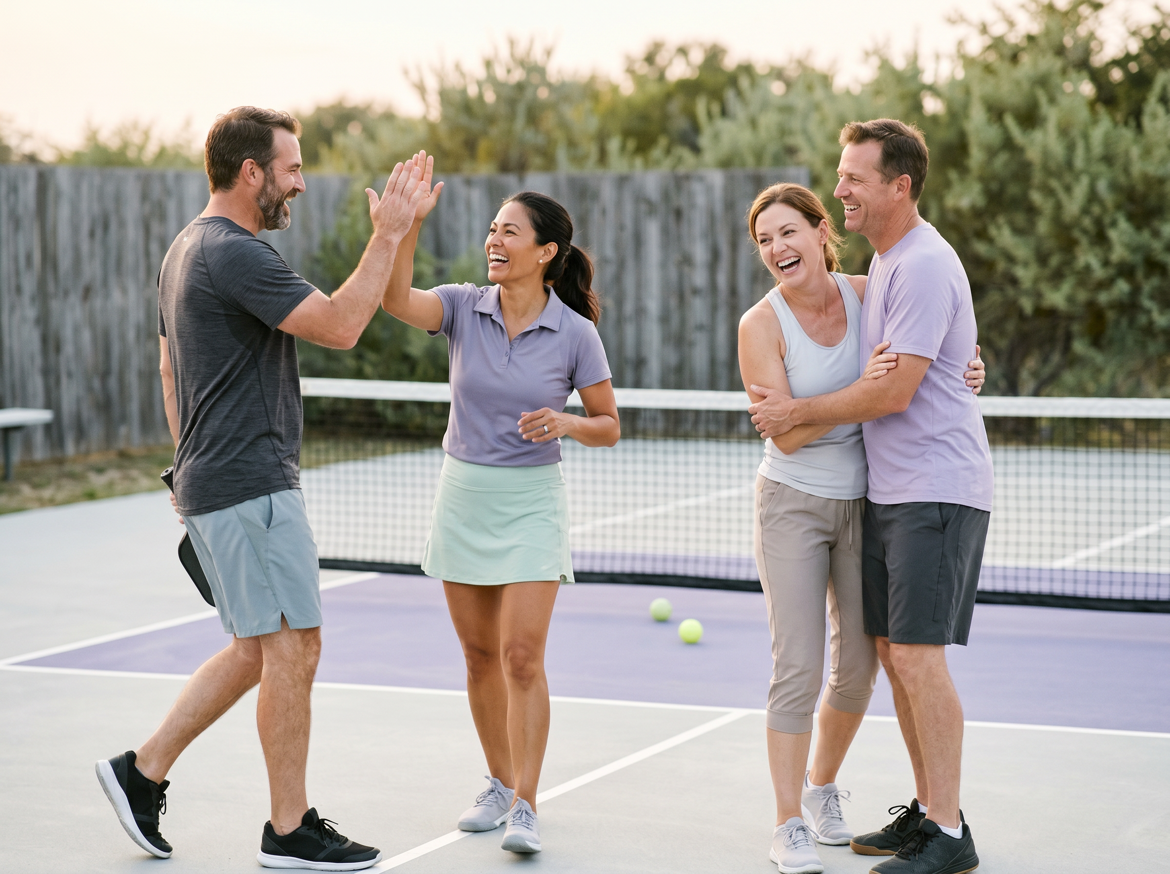 Active adults enjoying recreational tennis as part of a healthy lifestyle focused on strength, movement, and longevity.