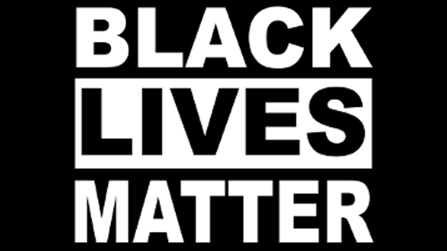 Black Lives Matter poster with bold white text on a black background.