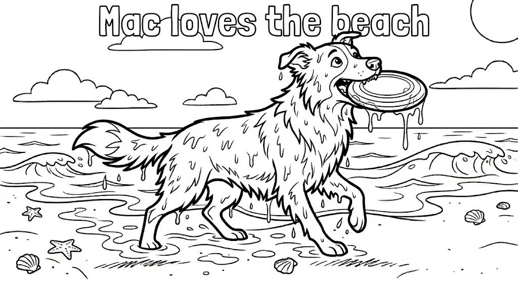 Mac at the Beach Coloring Sheet