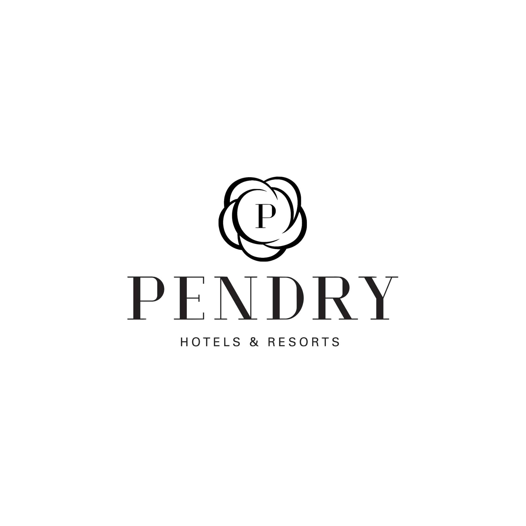 Black and white logo for Penbury Hotels & Resorts featuring a rose and a large letter 'P'.