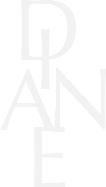The word 'DANIEL' is written vertically with stylized, overlapping white letters on a black background.