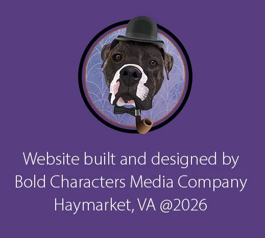Bold Characters Media Company logo. A dog smoking a pipe with a top hat on.