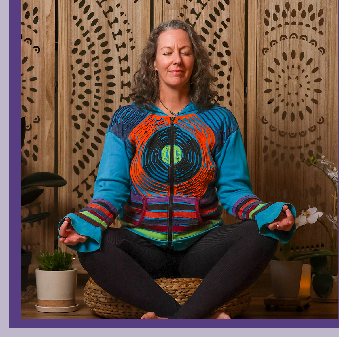 Trish in a meditation pose.