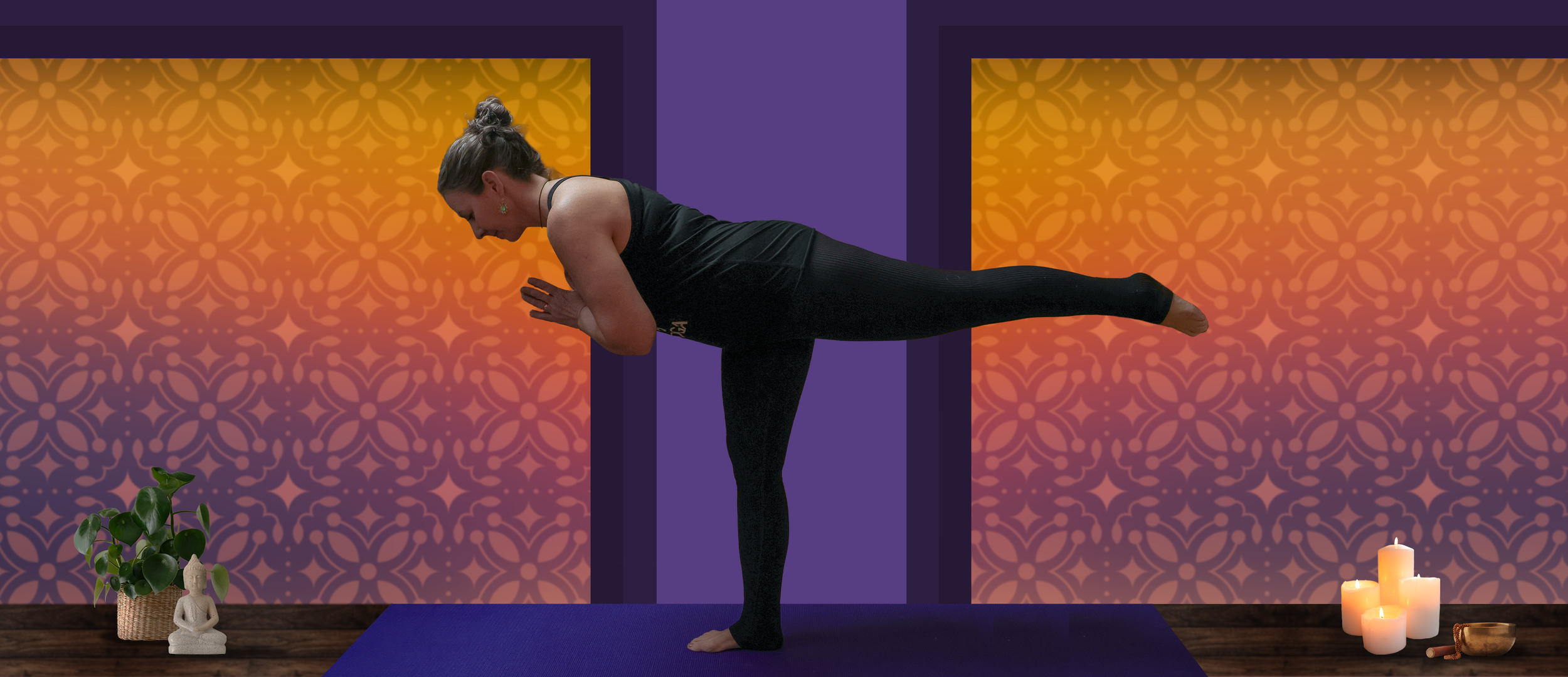 Trish in a warrior yoga pose.