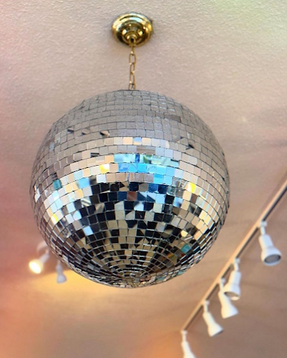 A disco ball hanging from the ceiling.