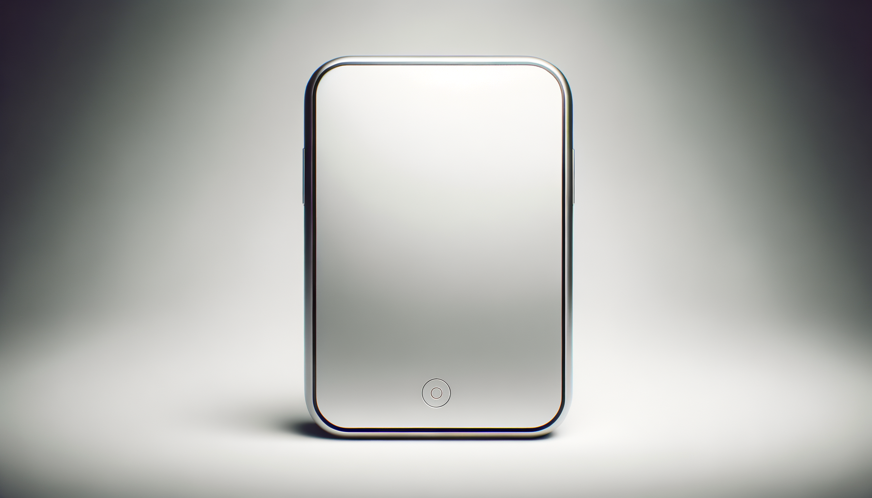 A sleek, modern smartphone with a reflective glass screen and a circular home button at the bottom center, set against a plain, gradient background.