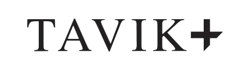 Logo with the word 'TAVIK' in black capital letters with a plus sign at the end