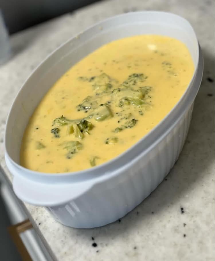 Warm broccoli and cheese soup, highlighting postpartum doula meal‑prep services for new moms in Greenville SC..