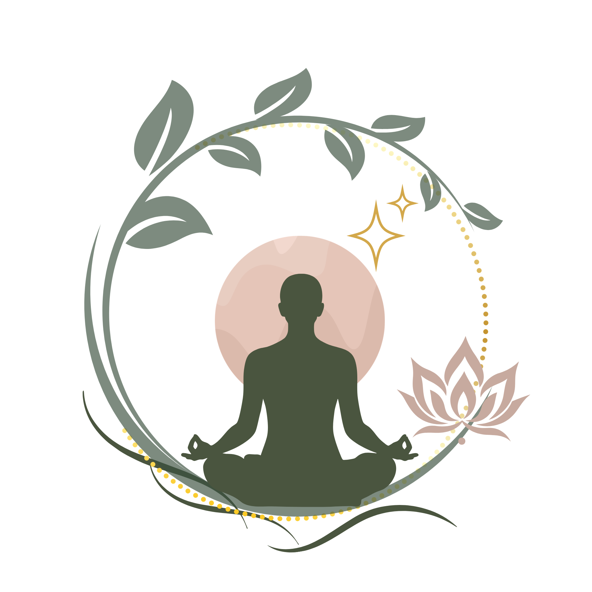 Breathe and Bloom Collective logo with a silhouette of a person meditating next to a lotus flower bloom honoring stillness so one can root, rise, bloom.